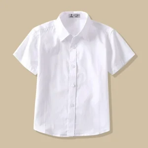 Student Short Sleeved White Shirt Boys Girls Summer Thin Round Neck Pointed Collar Performance Wear Children’s School Uniform