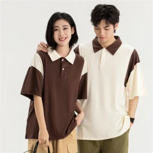 Student Uniform Girls T-Shirts&Polo Shirts Short Sleeve Polo Shirts 100% Cotton Patchwork Two Tone Polo Shirts for Women