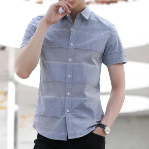 Stylish Short Sleeve Printing Linen Slim Fit Kids Boys Men Casual Shirt