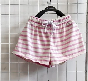Stylish Summer Kid Shorts Girl’s Striped Mini Shorts Elastic Waist Wide Leg Summer Shorts