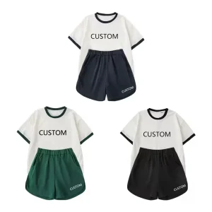 Summer 100% Cotton Sport Wear Set Kids Custom Logo Casual Boy Short Sets Letter Print Kids T shirt Set