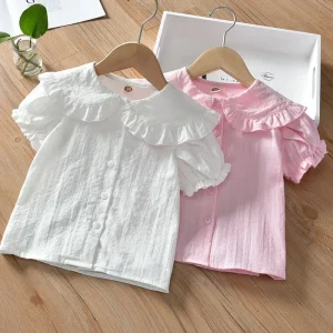Summer Baby Girl Casual Shirt Children’s Turn-down Collar Top Comfortable Kid Clothes