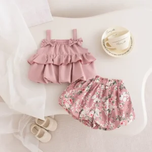 Summer Baby Girl Outfit Sleeveless Children’s Top Printed Flower Shorts 2-Piece Suit Fashion Kids Clothing Sets