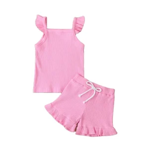 Summer Baby Girl Sleeveless Lace Romper Set Organic Cotton Ribbed Toddler Pajamas Set Eco Friendly Toddler Infant Clothes Sets
