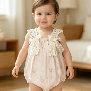 Summer Baby Girls Romper 100% Cotton Floral Printed Toddler Girls Strap Dress Korean Style Lace Bow Infant Jumpsuit Baby Clothes