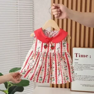 Summer Baby Princess Dresses Girls Sweet Floral Ruffles 100% Cotton Woven Customizable Collar Eco-friendly