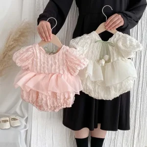 Summer Baby Short Sleeved Jumpsuit Backless Lace Girl Romper Sweet Baby Clothes