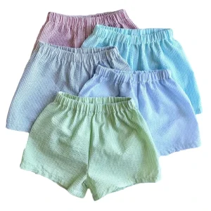 Summer Beach Boys Shorts Striped Gingham Seersucker Cotton Kids Baby Boy Shorts
