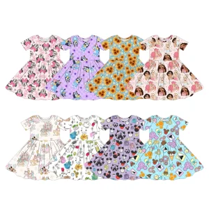 Summer Beautiful Children’s Dress Casual Little Girls Floral Print Milk Silk Fabric Kids Fashion Girls Boutique Skirt