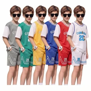 Summer Boys Casual Basketball Sports Suit Short Sleeved Two Piece Set for Kids