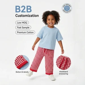 Summer Boys Casual Clothing Sets Solid Cotton T-Shirt and Gingham Plaid Pants with Button Cuff 2Pcs Toddler Outfits
