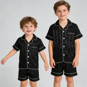 Summer Boys’ Collar Sleepwear Set Children’s Cute Cartoon Print Pajamas 2-15y Girl’s Spring Short Sleeved Pyj Kids Soft Homewear