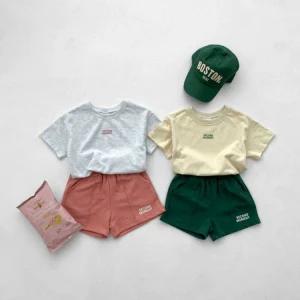 Summer Boys Girls Short Sleeve Set Printed Children’s Tops Shorts 2 Pieces Suit Cotton Kids Clothes