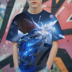 Summer Boy’s Neck Polyester Nylon Short Sleeve Printed Breathable Quick Drying Loose Fit Fashion T shirts Daily Outfit
