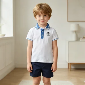 Summer Boys Outfit Suit Casual Kids Polo T Shirt Short Sleeve Shorts Two Piece Set Solid Jersey Fabric Children Suit