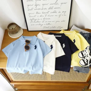 Summer Boys Polo Shirts Embroidered Short Sleeve Kids Polo Shirt Breathable Polyester Children’s Casual Tops for 2-10 Years