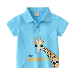 Summer Boys Polo Shirts Lapel Short Sleeved Cartoon Printed Korean Trendy Kids Tops Cool Casual Baby Tees