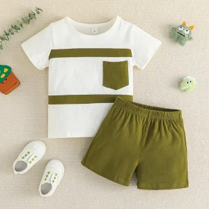Summer Boys Solid Color Two piece Set Boys Short sleeved Shorts Two piece Set