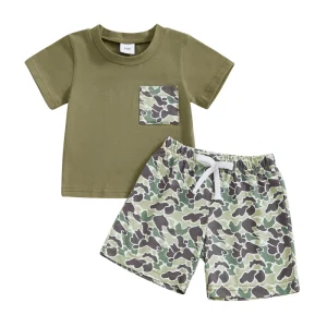 Summer Camouflage Printed Toddler Boys 2 Piece Clothes Sets Soft Comfy Outfit Western Camo Hunting Baby Boy Clothes Set