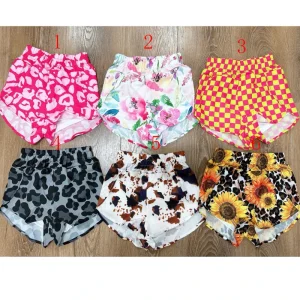Summer Cartoon Women Sport Pant Teen Girls Shorts Checkered Sunflower Leopard Print Children Cotton Short Pants