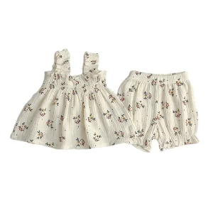 Summer Casual 100% Cotton Woolen Baby Girls Two Piece Clothing Set