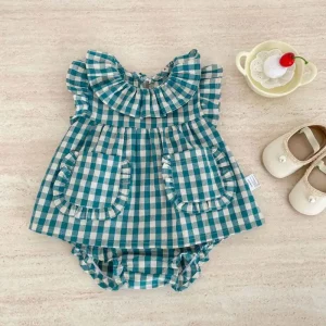 Summer Casual 2pcs Toddler Girls Plaid Baby Clothing Set