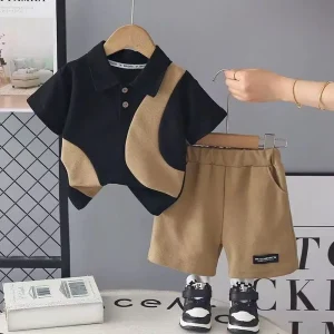 Summer Casual Boys’ Clothing Set Short Sleeve Printed Polo T shirt+Shorts 2-piece Set Children’s Clothing