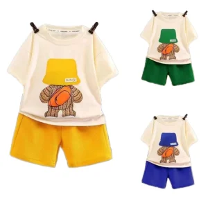 Summer Casual Clothing Set for Kids New Boys’ Short Sleeve Waffle Loose Suit Casual Summer Fashion for Baby Boys