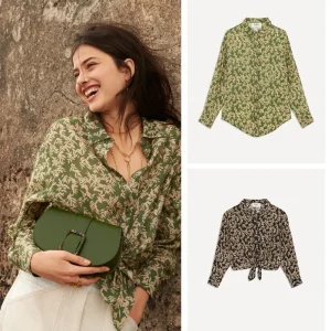 Summer Casual Girls Shirt Women Top Shirts Bamboo Leaf Print Long Sleeve Womens Blouses Shirts