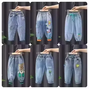 Summer Casual Kids Girls and Boys Spandex Cotton Floral Cartoon Long Graffiti Print Jeans Denim Pants