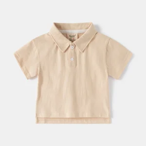 Summer Casual Polo Shirt Solid Color Short Sleeve Boys T shirts Button Collar Kids Tops for Baby Daily Wear