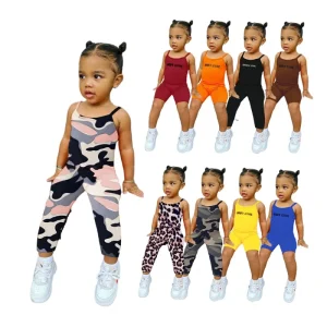 Summer Casual Solid Cotton Toddler Girl Jumpsuit Rompers