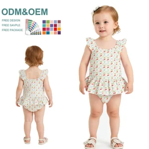 Summer Cherry Print Young Girls Bathing Suit Swimwear Skirt Kids Children’s Beachwear