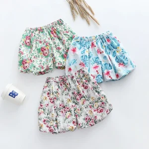 Summer Children Girls Shorts Flowers Printed Baby Girls Elastic Waist Lantern Pants Kids Clothes Shorts 3 Colors