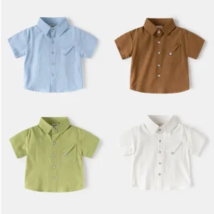 Summer Children Solid Cotton Short Sleeved Boys T Shirts & Polo Shirts Boys Korean Style Tie Dyed Turn Down Collar Simple