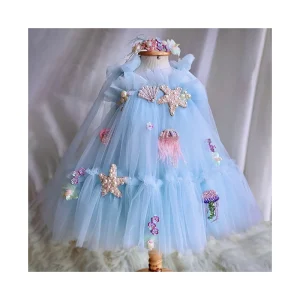 Summer Children’s Clothes Girls Princess Dress 3D Flowers Exquisite Flower Girl Wedding Fluffy Dress Mesh Party Frock