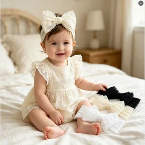 Summer Children’s Embroidered Princess Net Tiara Newborn Girls’ Headband with Bow Hair Accessories