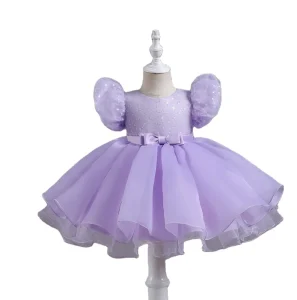 Summer Children’s Little Girl Backless Blue Party Formal Dresses Cute New Style Jewelry Ruffles Cotton Polyester Breathable