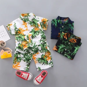 Summer Children’s Short Sleeved Set Boys’ Printed Shirt Shorts Two piece Set 0-4 Year Old Boys’ Shirt Set