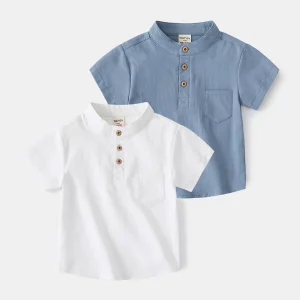 Summer Children’s Short-sleeved Shirts New Boys V-neck Tops Pure Cotton Polo Shirts Outdoor Casual T shirts