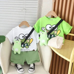 Summer Children’s Wear Frog Bag Short Sleeve Two piece Baby Cute Boy Clothes