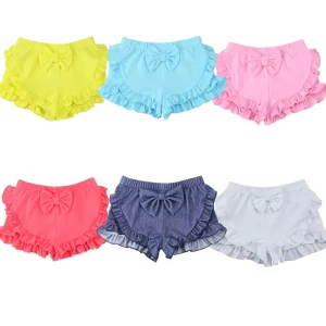 Summer Cotton Blank Custom Shorts Set Ruffle Bow Sweet Girl Kids Girls’ Shorts