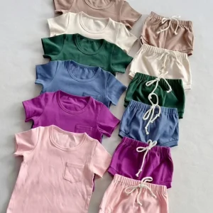 Summer Cotton Kids Baby Girls Outfits Plain Color Short T-shirts Shorts Toddler Baby Girls Clothing Sets