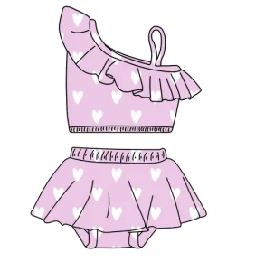 Summer Custom Baby Girl 2pc Set Swimwear Floral Print Casual Sleeveless Swimming Clothes Low MOQ
