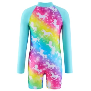 Summer Custom Rainbow Colors Swimsuit Girl Full Body Wrap One piece Swimsuit Seamless Sports Style Swimwear for Kids