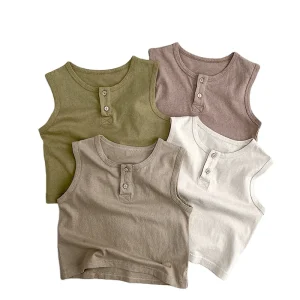 Summer Customized Baby Boys Girls Vest Sleeveless T shirt Tops Children’s Button Solid Color Tops