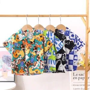 Summer Fashion Children’s Shirts Baby Boys Short Sleeve Printed T shirt Polo Collar Children’s Shirt Lbc