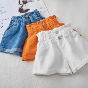 Summer Fashion High Waist Girls Shorts A-Line Casual Denim Cotton Shorts New Style 3-8 Years Girls Shorts Pants