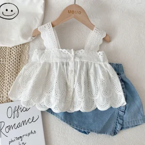 Summer Fashion Sleeveless Top and Shorts 2pcs Sweet Children Outfits Girls Clothes Sets