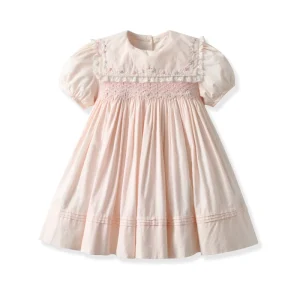 Summer Flower Embroidery Kids Princess Dress Boutique Luxury Smocked Girl Lace Communion Dresses for Birthday Girls